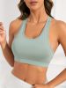 Green Solid Color Breathable Mesh Stitching Tank Top, Sports Yoga Fitness Bra - Black - L