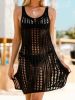 Solid Color Hollow Out Dress Without Bikini, V Neck See Through Split Crochet Cover Up Dress, Women's Swimwear & Clothing - White - XL(12)