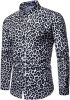 Men's Fashion Leopard Shirts Slim Fit Stand Collar Single Breasted Shirts Casual Long - Bwcs white-M