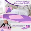 4-Panel PU Leather Folding Exercise Gym Mat with Hook and Loop Fasteners - Pink & Purple