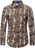 Men's Fashion Leopard Shirts Slim Fit Stand Collar Single Breasted Shirts Casual Long - Bwcs yellow03-L