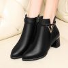 2021 Winter Women's Ankle Boots Black Plus Cotton Warm PU Leather - beige - 35