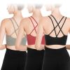 3Packs Women Cross Back Sport Bras Padded Strappy Medium Support Bras - Green+Red+Black - L