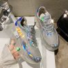 fashion laser lace up high platform casual shoes clear heels silver - Silver - 4