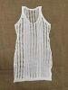 Solid Color Hollow Out Dress Without Bikini, V Neck See Through Split Crochet Cover Up Dress, Women's Swimwear & Clothing - White - S(4)