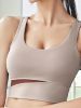 2 Pieces Contrast Color Patchwork Yoga Set, Wide Strap Sports Bra & Overlap Leggings, Women's Activewear - Black - S(4)