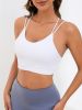 White Double Strap U-neck Sports Bra, Criss Cross Backless Tie Knot Fashion Yoga Fitness Workout Tank Top, Women's Activewear - White - L