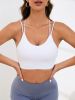 White Double Strap U-neck Sports Bra, Criss Cross Backless Tie Knot Fashion Yoga Fitness Workout Tank Top, Women's Activewear - White - L