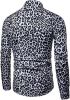 Men's Fashion Leopard Shirts Slim Fit Stand Collar Single Breasted Shirts Casual Long - Bwcs white-L