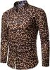 Men's Fashion Leopard Shirts Slim Fit Stand Collar Single Breasted Shirts Casual Long - Bwcs yellow-L