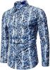 Men's Fashion Leopard Shirts Slim Fit Stand Collar Single Breasted Shirts Casual Long - Bwcs blue-XL