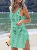 Solid Color Hollow Out Dress Without Bikini, V Neck See Through Split Crochet Cover Up Dress, Women's Swimwear & Clothing - Viridity - XXL(14)